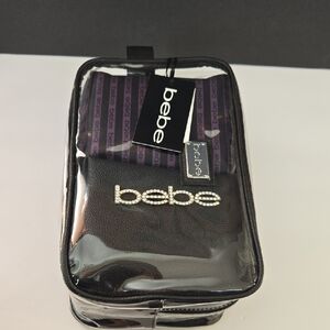 Bebe 5 Piece Travel Makeup Toiletries Shoes Black Zipper Set NEW